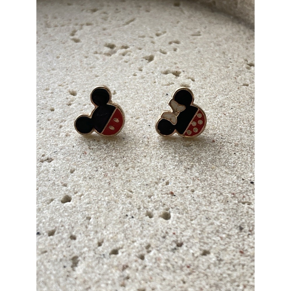 Disney Mickey Minnie Mouse Enamel Stud Earrings Gold Tone Mismatched‎ Characters